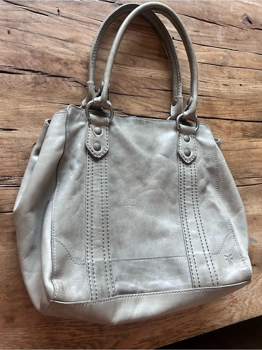 FRYE Melissa ICE purse leather Leather Tote Handbag Gray - Women's Carryall bag